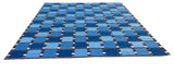 Modern Handmade Cotton Area Flat Weave Rug, Blue, Cream And Brown Checked Dhurrie-6724