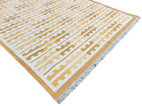Modern Handmade Cotton Yellow And Cream Marianne Striped Indian Dhurrie Rug-6762