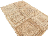 Modern Handmade Natural Jute Checked Blocked Rug Indian Dhurrie -8044