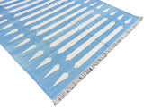 Modern Handmade Cotton Sky Blue And White Arrow Striped Rug-6746