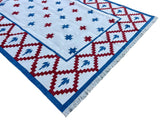 Modern Handmade Cotton Cream, Blue And Red Geometric/ Star Rug - MC-6726