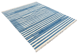 Modern Handmade Cotton Blue And White Flat Weave Striped Rug-6496