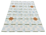 Modern Handmade Cotton Cream, Blue, Green And Tan Star Dash Striped Rug-6740