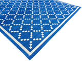 Modern Handmade Cotton Indigo Blue And Cream Diamond Rug-6738