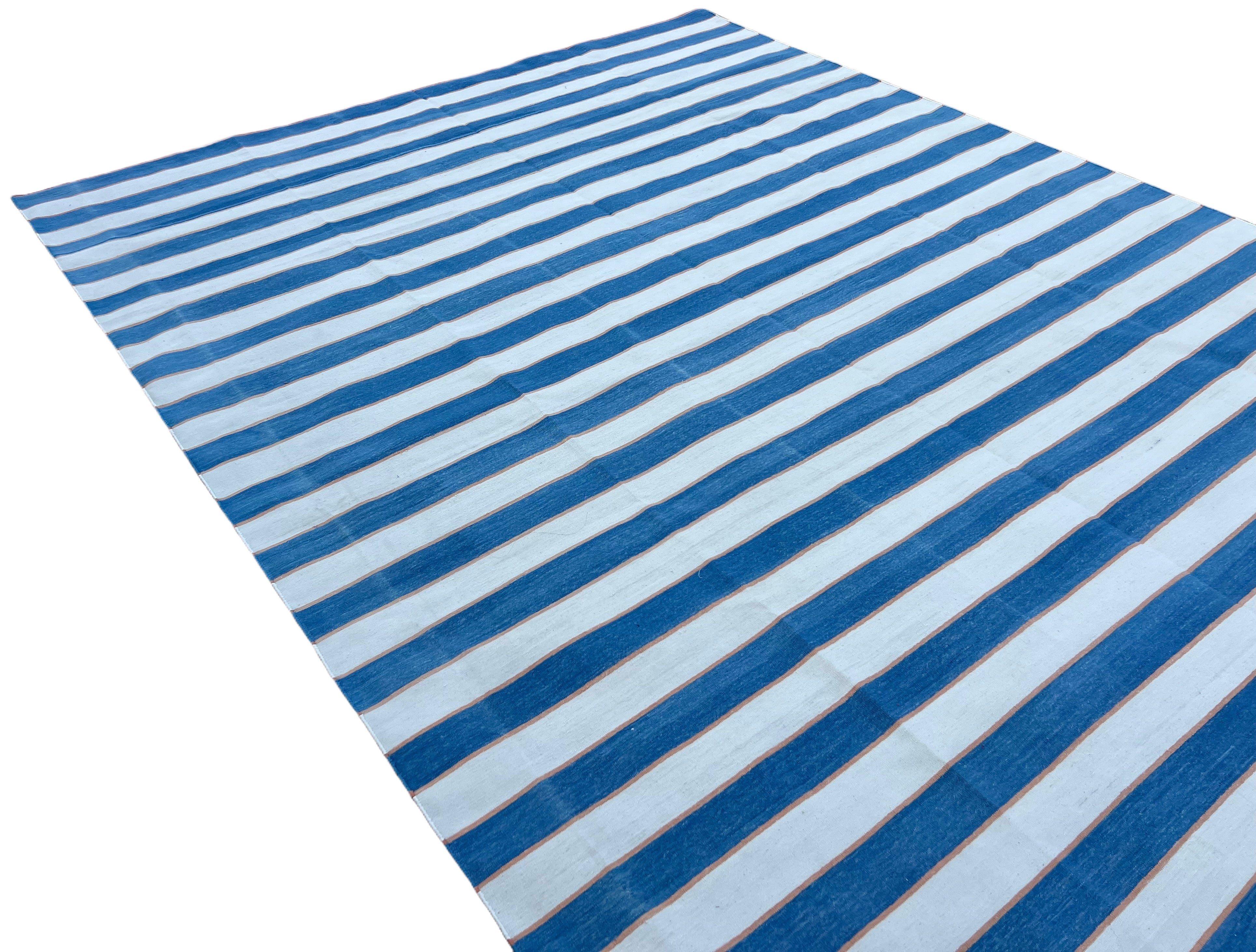 Modern Handmade Cotton Blue And Cream Striped Rug-6702