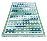 Modern Handmade Cotton Green And Cream Marianne Striped Rug-6739