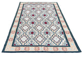 Modern Handmade Cotton Cream, Peach Red Leaf Geometric Indian Dhurrie-6741