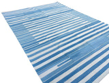 Modern Handmade Cotton Blue And White Candle Striped Rug-6745