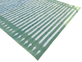 Modern Handmade Cotton Forest Green And Cream Arrow Striped Rug-6729