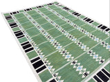 Modern Handmade Cotton Area Flat Weave Rug, Natural Vegetable Dyed, Green And Brown Geometric Indian Dhurrie