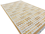 Modern Handmade Cotton Yellow And Cream Marianne Striped Indian Dhurrie Rug-6762