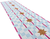 Modern Handmade Cotton Cream, Sky Blue Tan And Pink 4x14 Feet Star And Dash Runner-6749