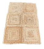 Modern Handmade Natural Jute Checked Blocked Rug Indian Dhurrie -8044