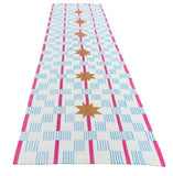 Modern Handmade Cotton Cream, Sky Blue Tan And Pink 4x14 Feet Star And Dash Runner-6749