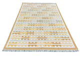 Modern Handmade Cotton Yellow And Cream Marianne Striped Indian Dhurrie Rug-6762