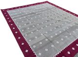 Modern Handmade Cotton Area Flat Weave Rug, Beige, Cream And Pink Diamond Indian Dhurrie-6728