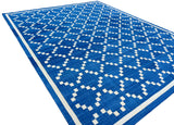 Modern Handmade Cotton Indigo Blue And Cream Diamond Rug-6738