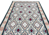 Modern Handmade Cotton Cream, Peach Red Leaf Geometric Indian Dhurrie-6741