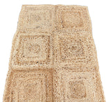 Modern Handmade Natural Jute Checked Blocked Rug Indian Dhurrie -8044