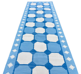 Modern Handmade Cotton Sky Blue And White Tile Swedish Runner-6733
