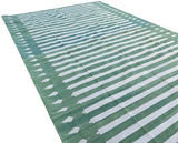 Modern Handmade Cotton Forest Green And Cream Arrow Striped Rug-6729