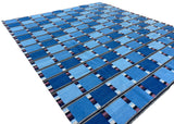 Modern Handmade Cotton Area Flat Weave Rug, Blue, Cream And Brown Checked Dhurrie-6724