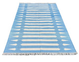 Modern Handmade Cotton Sky Blue And White Arrow Striped Rug-6746
