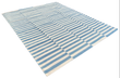 Modern Handmade Cotton Blue And White Flat Weave Up Down Striped Rug-6499