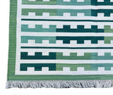 Modern Handmade Cotton Green And Cream Marianne Striped Rug-6739