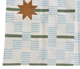 Modern Handmade Cotton Cream, Blue, Green And Tan Star Dash Striped Rug-6740