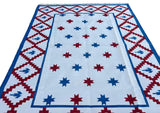 Modern Handmade Cotton Cream, Blue And Red Geometric/ Star Rug - MC-6726