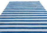 Modern Handmade Cotton Blue And Cream Striped Rug-6702