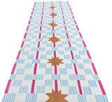 Modern Handmade Cotton Cream, Sky Blue Tan And Pink 4x14 Feet Star And Dash Runner-6749