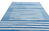 Modern Handmade Cotton Blue And White Candle Striped Rug-6745