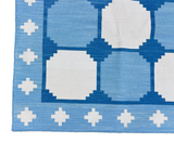 Modern Handmade Cotton Sky Blue And White Tile Swedish Runner-6733