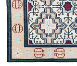 Modern Handmade Cotton Cream, Peach Red Leaf Geometric Indian Dhurrie-6741