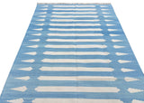 Modern Handmade Cotton Sky Blue And White Arrow Striped Rug-6746