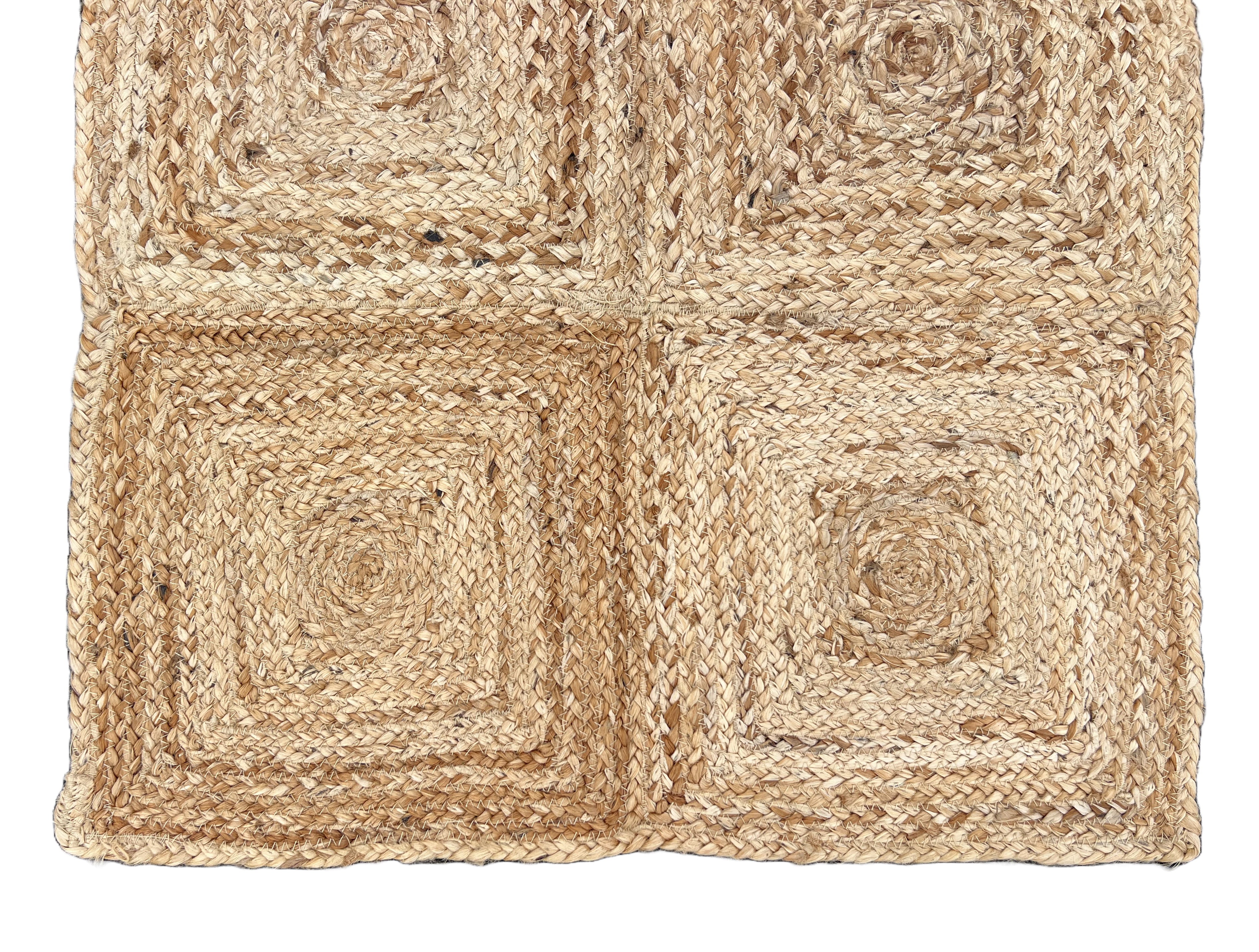 Modern Handmade Natural Jute Checked Blocked Rug Indian Dhurrie -8044