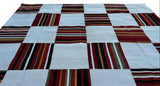 Modern Handmade Cotton Rug, 10x10 Cream, Red, Green, Brown Tile Striped Rug-6768