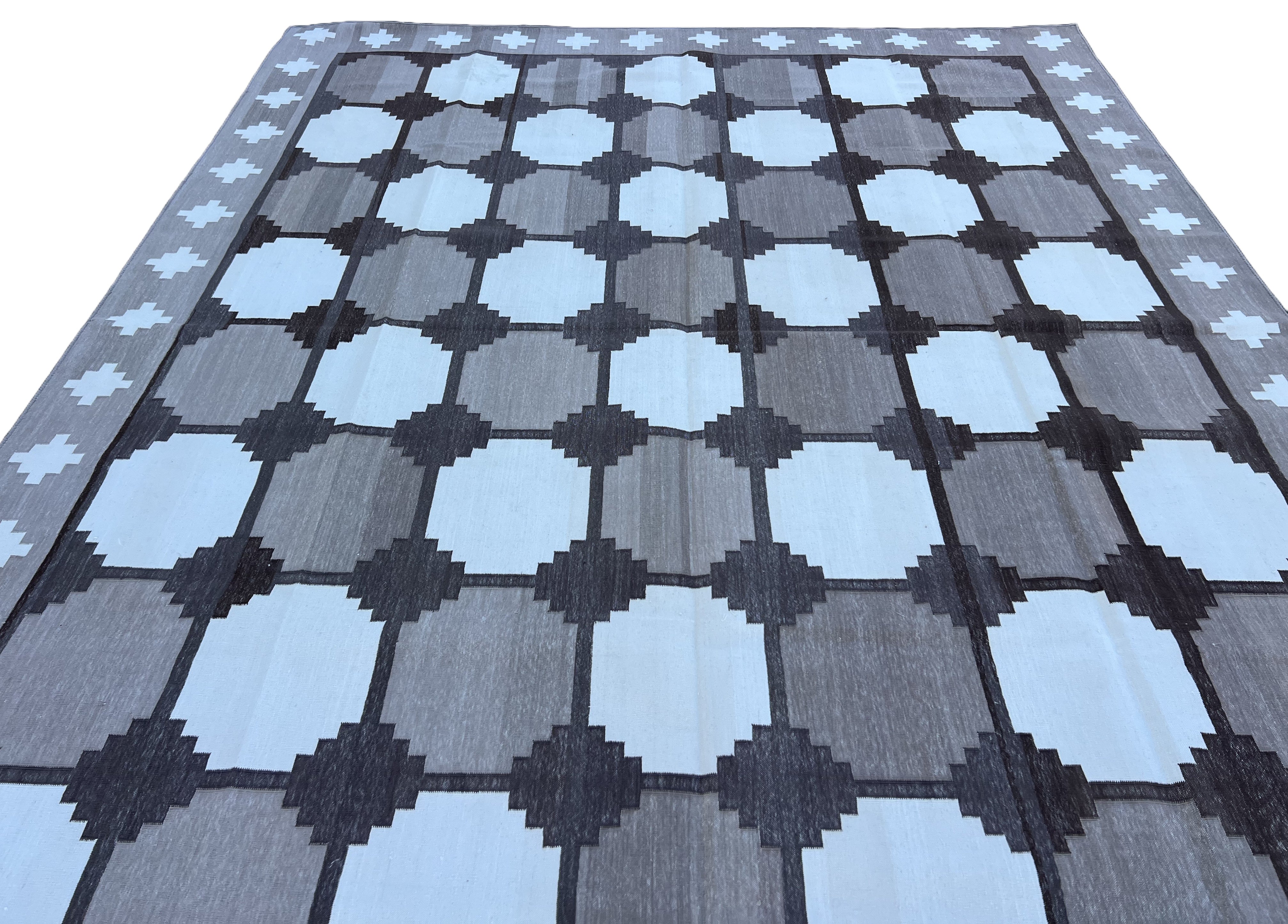 Modern Handmade Cotton Beige And Brown Geometric Swedish Star Rug-6759