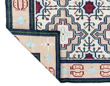 Modern Handmade Cotton Cream, Peach Red Leaf Geometric Indian Dhurrie-6741