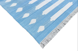 Modern Handmade Cotton Sky Blue And White Striped Runner-6528