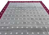 Modern Handmade Cotton Area Flat Weave Rug, Beige, Cream And Pink Diamond Indian Dhurrie-6728