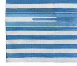 Modern Handmade Cotton Blue And White Candle Striped Rug-6745