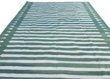 Modern Handmade Cotton Forest Green And Cream Arrow Striped Rug-6729