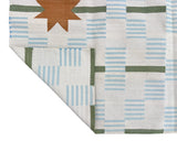 Modern Handmade Cotton Cream, Blue, Green And Tan Star Dash Striped Rug-6740