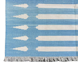 Modern Handmade Cotton Sky Blue And White Arrow Striped Rug-6746