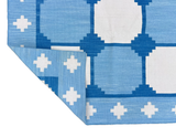 Modern Handmade Cotton Sky Blue And White Tile Swedish Runner-6733