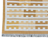Modern Handmade Cotton Yellow And Cream Marianne Striped Indian Dhurrie Rug-6762