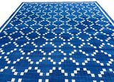 Modern Handmade Cotton Indigo Blue And Cream Diamond Rug-6738